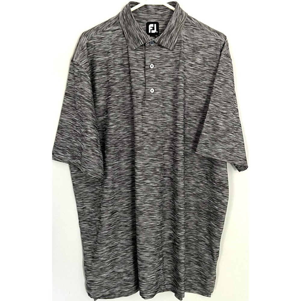 FootJoy Polo Shirt Mens XL Gray Black Space Dye Golf Performance Stretch Tech